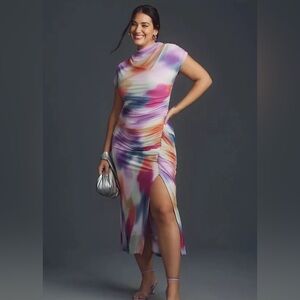 Anthropology Maya Multicolor Ruched Mesh Women Dress Small